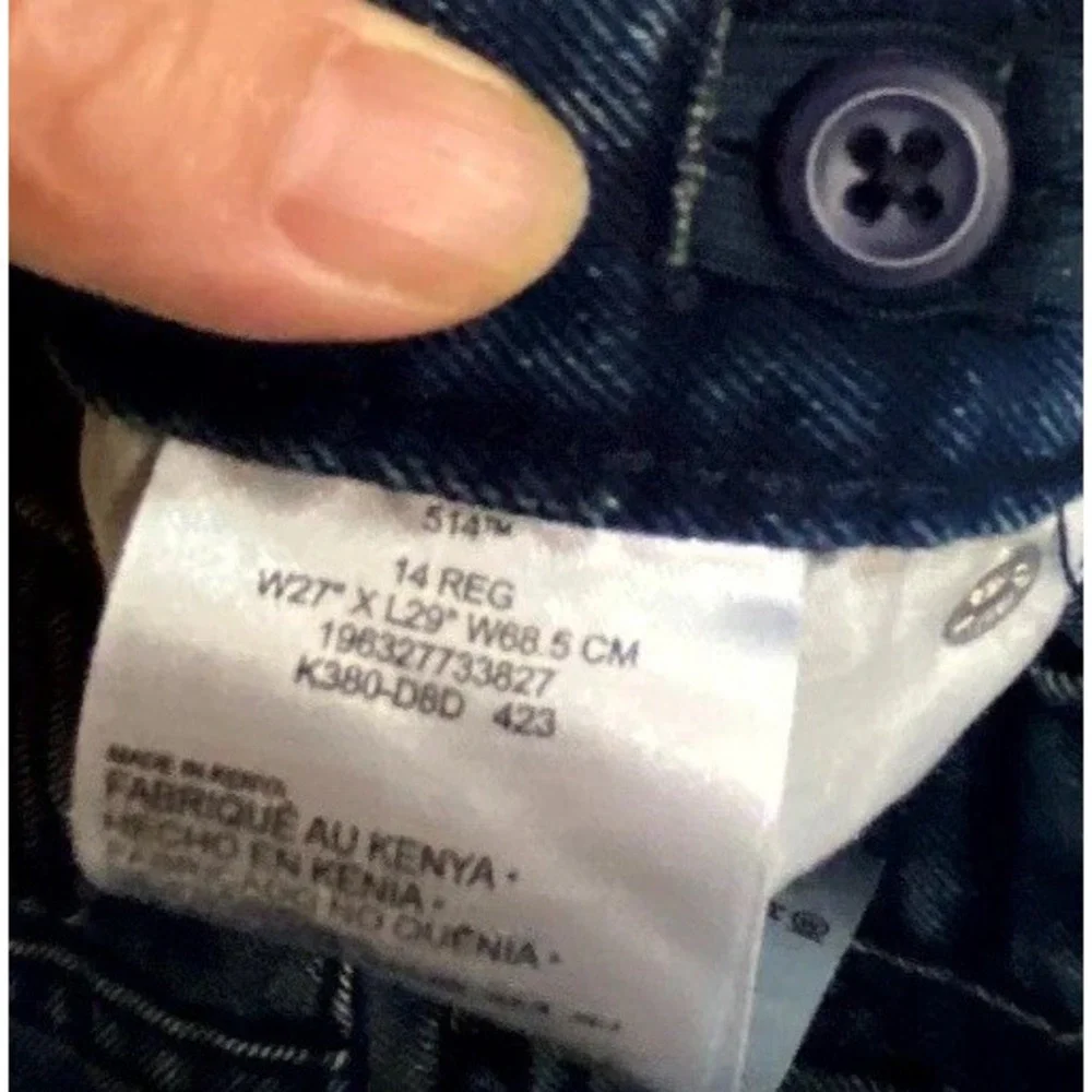Levis 514 Jeans Boys 14R 27 Blue Whiskered Denim Cotton Medium Wash Straight Leg